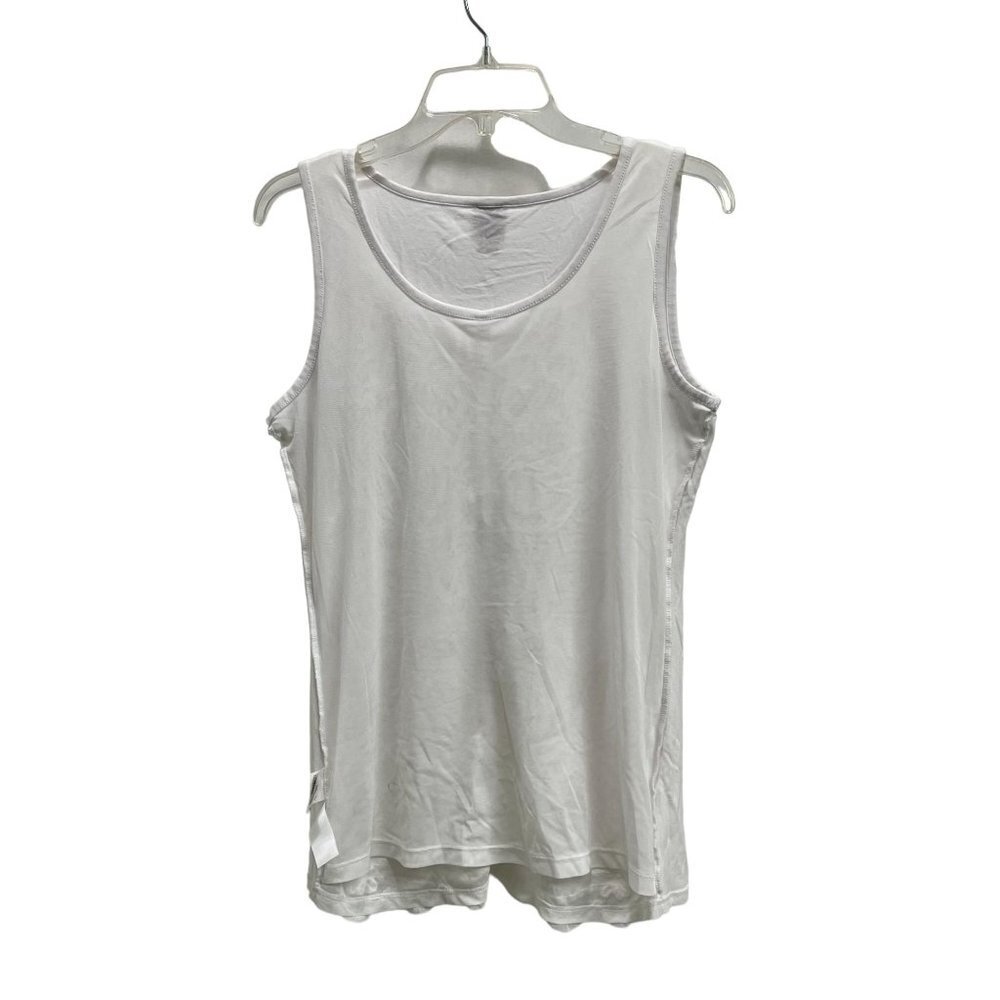 Anne Klein Women White Sleeveless Blouse Shirt Top with Ruffled Floral Overlay - Picture 6 of 13